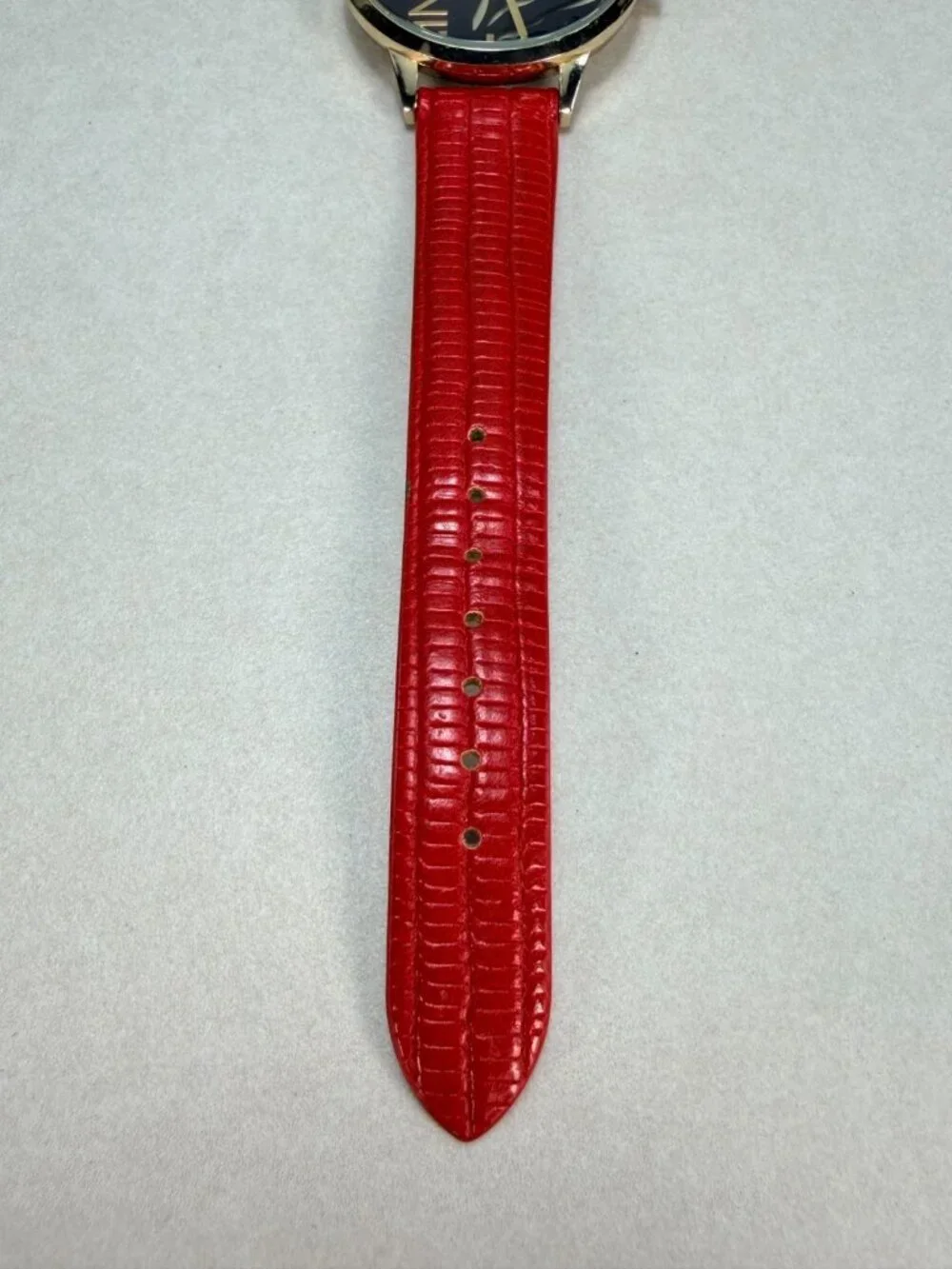 Nine West Zebra Dial Red Strap Watch Gold Tone Working